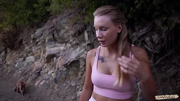 Real sex vlog in the forest. She jokes a lot and swallows cum