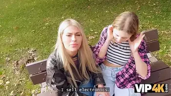 VIP4K. Gorgeous blonde with natural tits came to get a job and to fuck on a tabletop