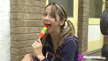 Little Titty Andi Pink Licks Popsicle & Shows Pussy!