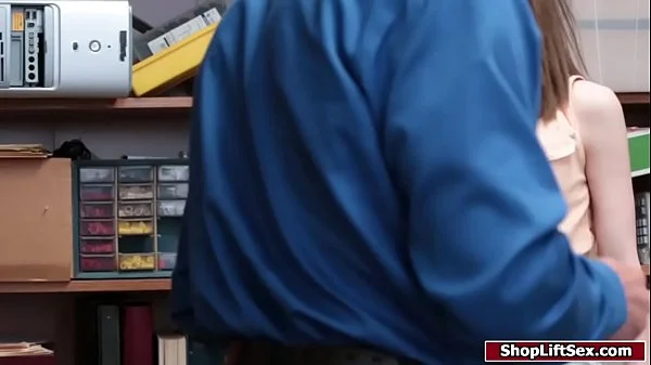 Petite shoplifter fucks security officer