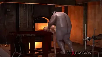 Fat maniac fucks a beautiful blonde in the basement