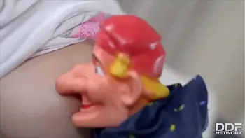 Belarus teen girl Olivia Grace enjoys masturbation with smiling puppet