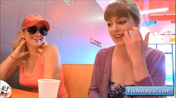 Blonde cutie teen amateur Alana gets naughty in a diner and finger her pussy deep and tender