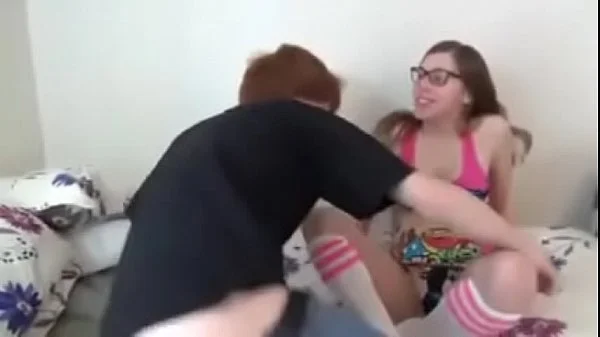 Horny amateur college babe in glasses takes creampie