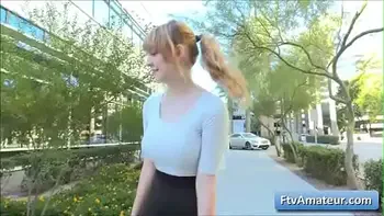 Sexy big tit blonde teen Alyssa show her natural big tits in public places