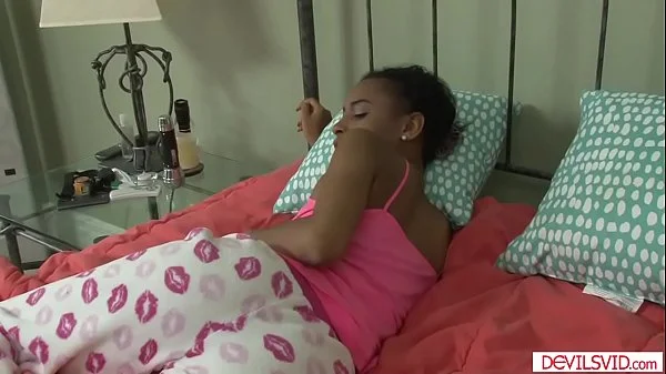 Ebony babe banged by white stepdad