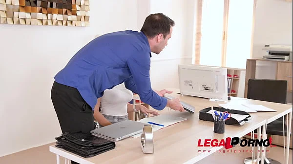 Petite blondie Natasha Teen XXX ass fucked in handcuffs on the office desk GP728