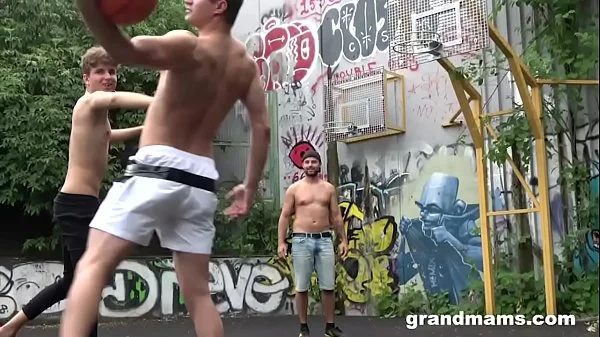 Horny Granny Fucks Basketball Twinks in Public