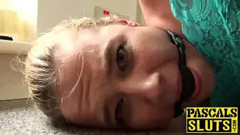 Hot fuck with tied up bitch that has gag ball in her mouth