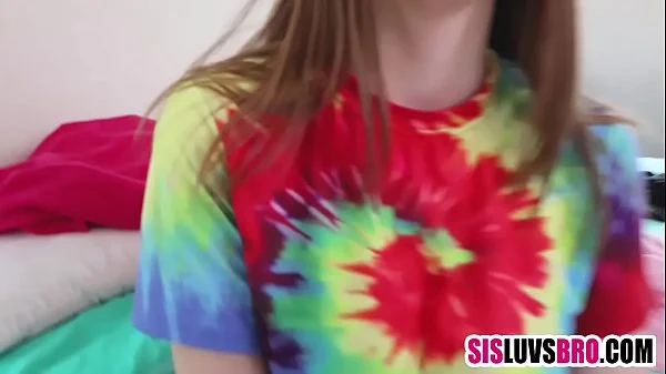 step brother catches step sister showing off her tits online