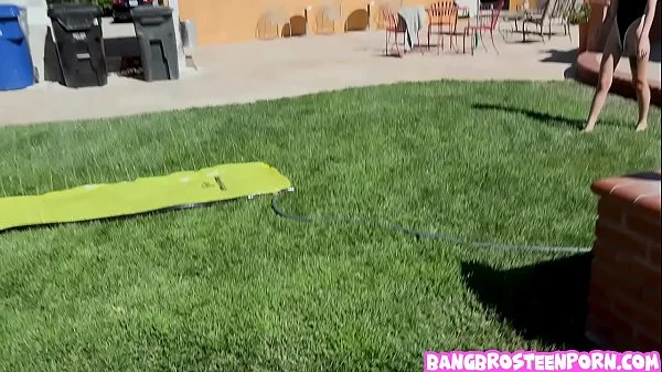 Teenie blonde Kate Bloom playing Slip and Slide and Suck!