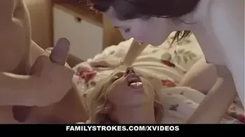 Stepbrother fucks both his teen stepsisters- Threesome- Mia Evans & Missy Luv