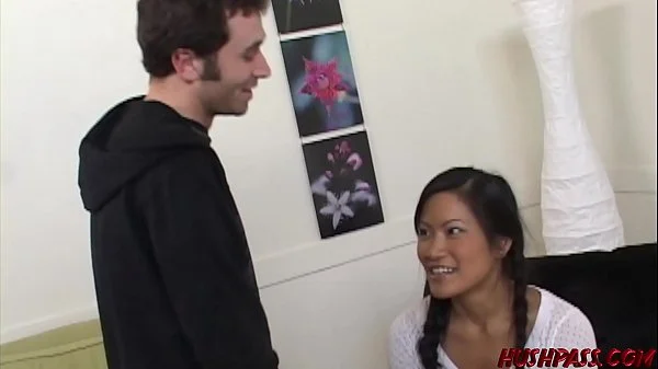 Petite Asian sucks massive dick and rides it for money