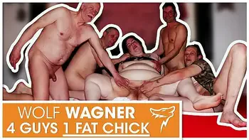 Swinger orgy! Fat slut enjoys having 3 hard cocks in her cunt and mouth! WolfWagner.com