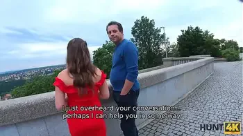 HUNT4K. Hunter with the camera offers money to poor male for sex with his hot girl