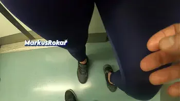 My Wife Let Older Unknown Man to Touch her Pussy Lips Over her Spandex Leggings in Subway