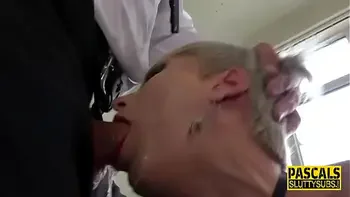 Inked busty milf submissive gets throated