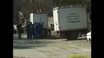 Busty fatty pissing outdoor