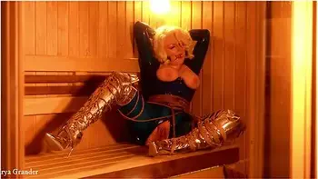 Arya Grander - Latex Rubber Catsuit And Rope Bondage: Hot Blonde Milf Trying To Escape And Masturbate Wet Pussy