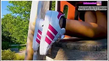 Katis Adidas Shoeplay, Dipping Fishnet Socks Insoles Stinky Feet Lick Her Shoes Sweaty Feet