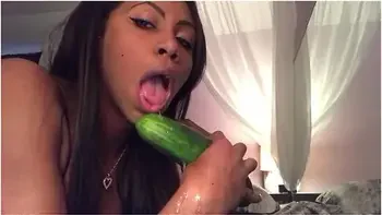 Food Sex - Sloppy Blowjob - Sucking Cucumbers - Spitting - Ebonylovers