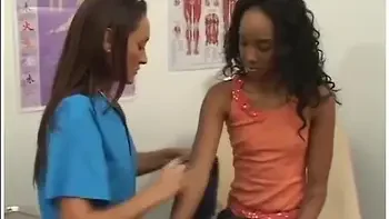 Svelt Brunette Doctor Michelle Lay in Sexy Blue Scrubs Gyno Examines Negroa