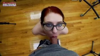 Petite Redhead Librarian MILF Takes Giant Cum Rope in Submissive Blowjob & Fucking - Part 2