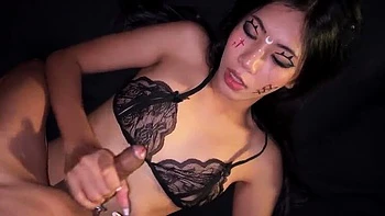 Hot Asian Teen BellamissU Gets Cum on Tits After Halloween Party