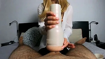 Big Tits MILF Uses Fleshlight For Handjob - Cum Twice POV