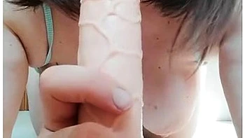 Horny Italian Big Bobs Milf Make Wet Blowjob To Big Cock Dildo Amateur Girl