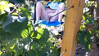 German MILF SimoneLive1 Naked Outdoor Close-Up Pussy in Garden - Neighbor Watching Through Hedge