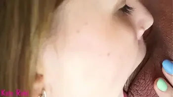 Sucking dick close-up, cum on tongue