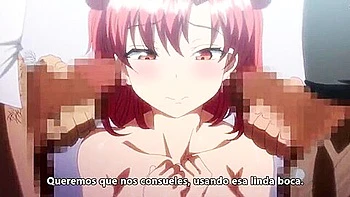 The older men make her give them handjobs and blowjobs, then penetrate her in both holes at the same time and cum inside her.