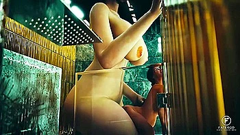 18 Feet Tall Futa Giantess Stretches Her Lesbian Lover Before Growing Bigger - Car Toon And Petite Blonde