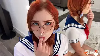 Horny girl in Sailor Moon Cosplay Passionately Deep Sucks Cock to Cum On Face