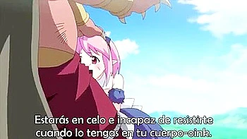 A monster pig's big cock is put in her mouth and she cums in her mouth, rubbed by her big tits and bukkake