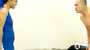 Gorgeous Teen 18+ Cheerleader Tries Busting Balls For The First Time!