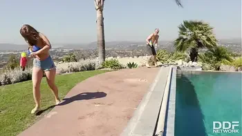 Bikini babe Lena Paul's wet pussy pounded nonstop with neighbor's big dick