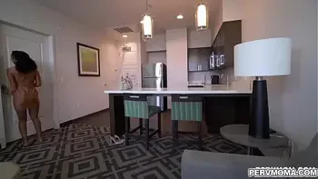 Stepson caught stepmom masturbating and helps her out