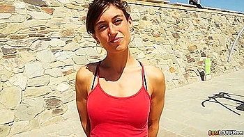 Small Tit Brunette Gives Blowjob To A Big Cock