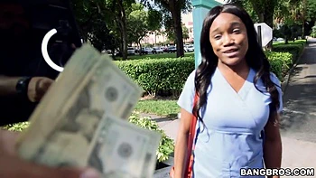 Hot Ebony nurse fucked on the bus