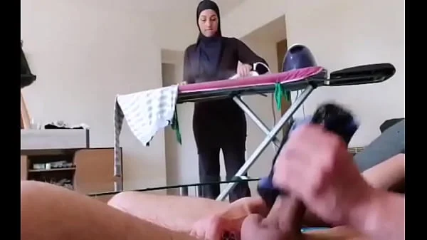 OMG !! He pulls out his cock in front of this muslim maid!!