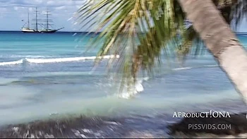 Sandra Iron Pose And Pee On Dominican Beach