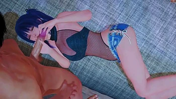Hot Japanese Girl with Blue Haired Can Handle Big Cock Properly: 3D Hentai