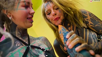 Split Tongue Lesbians Tattooed Toy Play Anal And Atm With Trinity Eclectic
