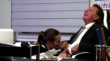 Sexy secretary brunette in stockings gets fucked by Big George