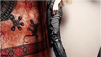 Topless Beauty Pisses Through Her Ruined Leather Trousers