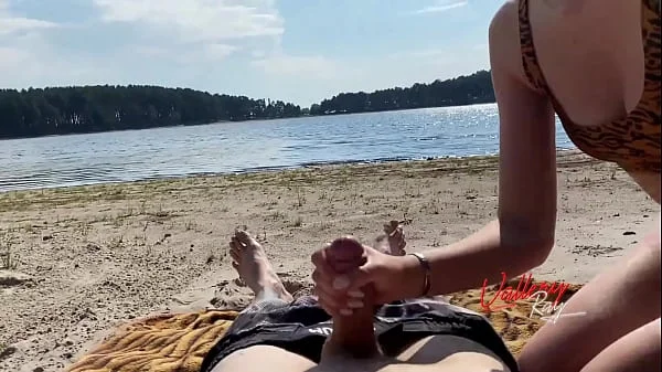 Public Blowjob On The Beach, We Are Spotted! Vallery Ray suck dick and gets cum on her face