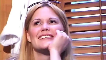 Threesome with a blonde and redhead behind the scenes