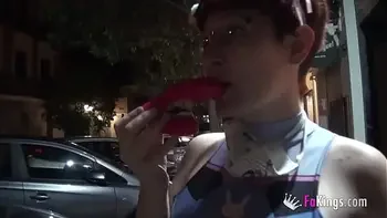 FREE PUBLIC BLOWJOBS from busty teen Meraki in the street